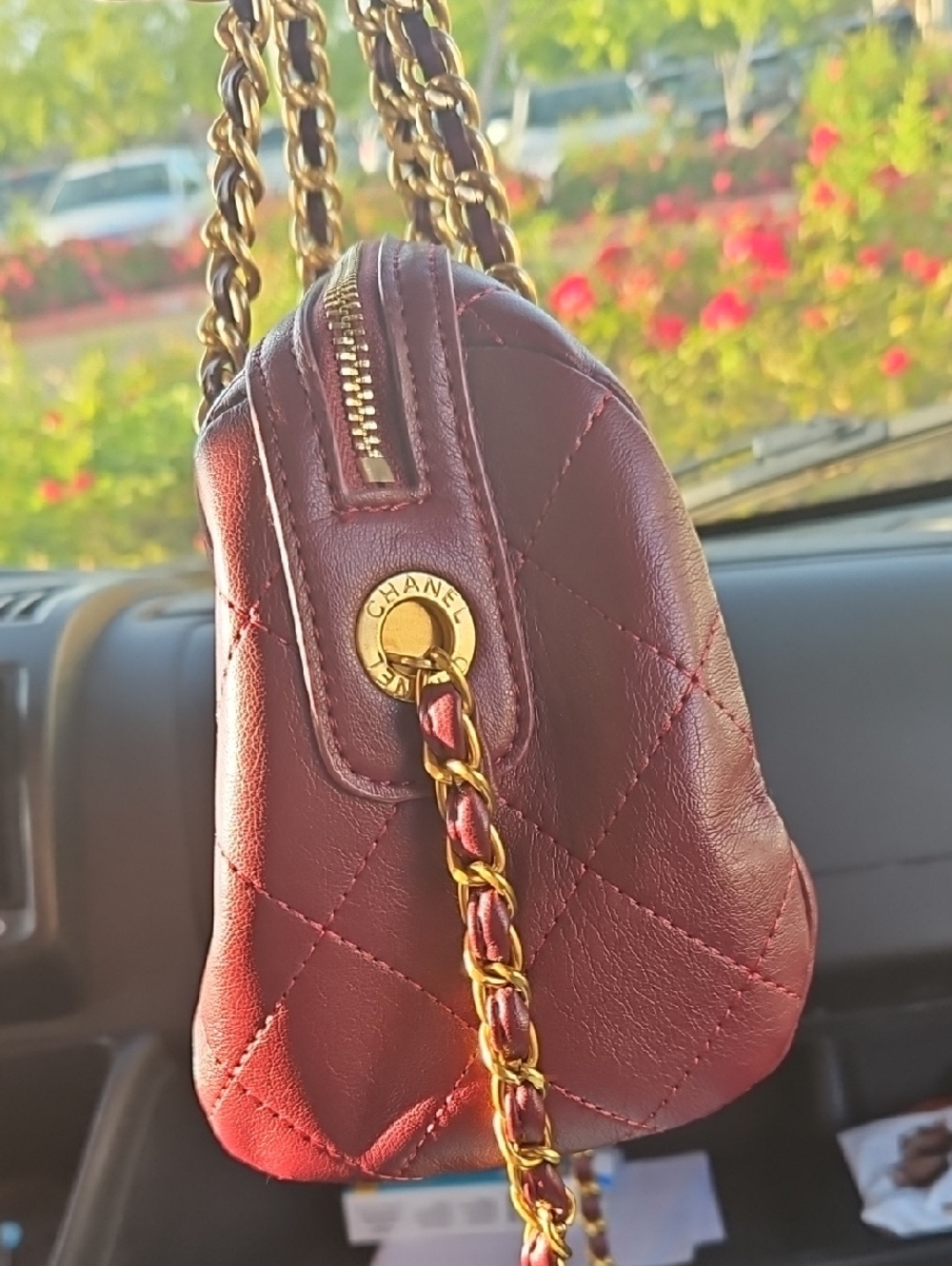 CHANEL Quilted Crossbody Mini Boston Bag in Burgundy with Gold Hardware - Picture 6 of 8